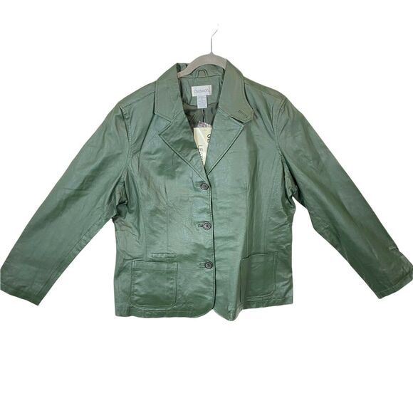 Vintage 90s Chadwicks Women's Dark Green Leather Long Sleeve Blazer Size 18